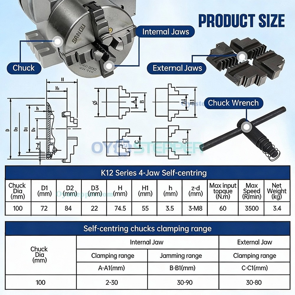 CNC Engraving Machine Rotary 4th Axis 100mm 4jaw lathe chuck 6:1 Tailstock with Stepper Motor Kit CNC Engraving Machine Rotary 4th Axis 100mm 4jaw lathe chuck 6:1 Tailstock with Stepper Motor Kit