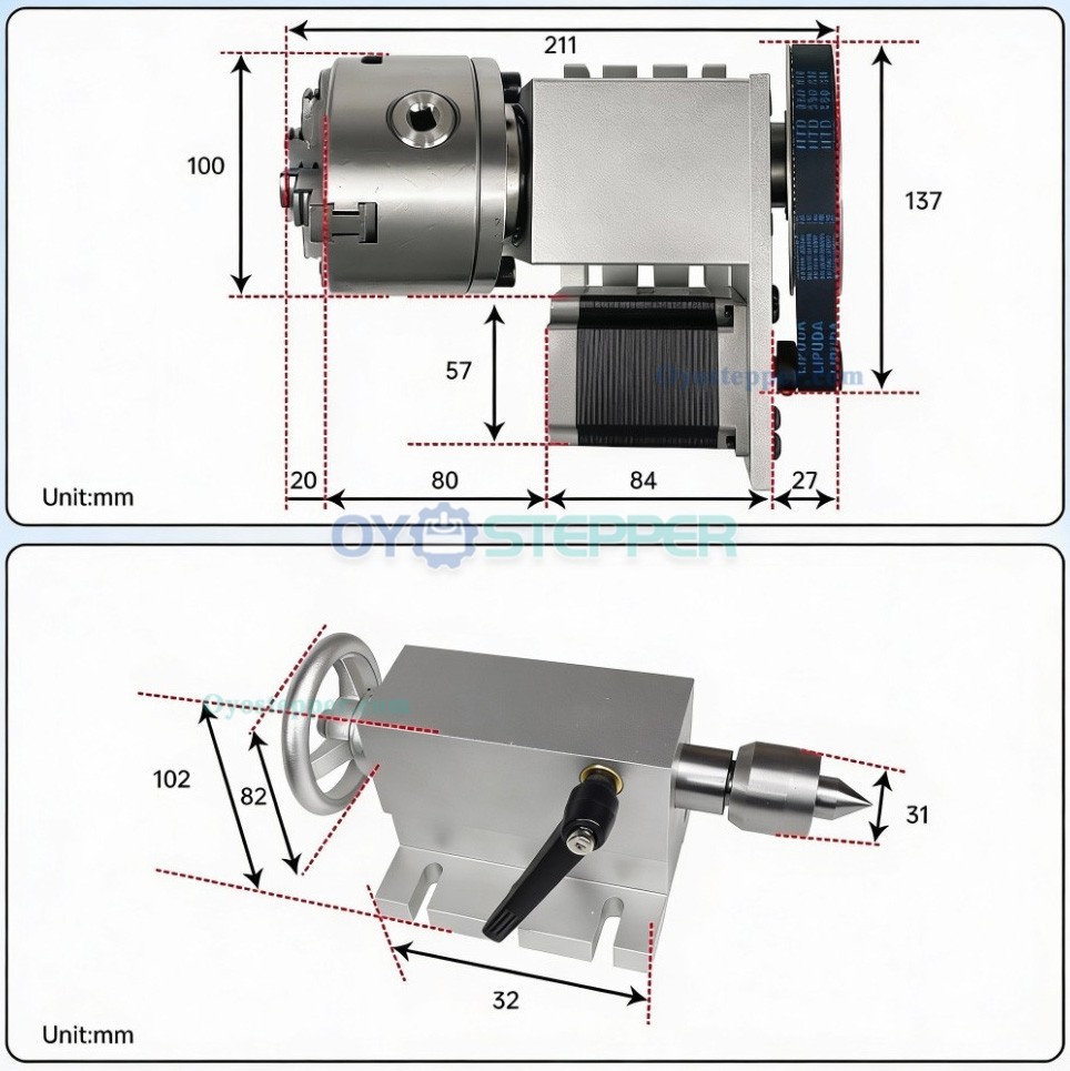 CNC Engraving Machine Rotary 4th Axis 100mm 4jaw lathe chuck 6:1 Tailstock with Stepper Motor Kit CNC Engraving Machine Rotary 4th Axis 100mm 4jaw lathe chuck 6:1 Tailstock with Stepper Motor Kit