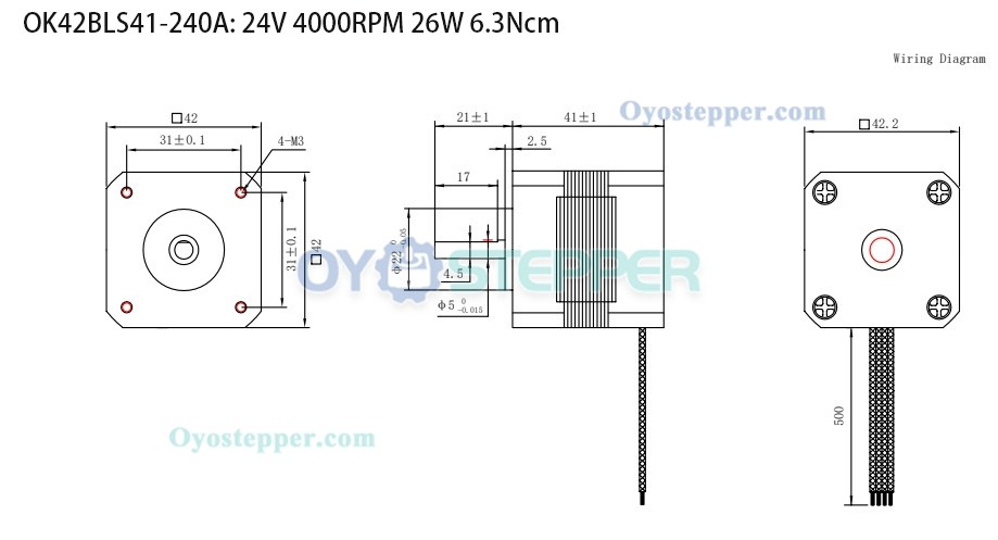 Oukeda Brushless DC Motor 24V 6.25Ncm-18.5Ncm 1500RPM/4000RPM 3 Phase Φ42mm Keyway