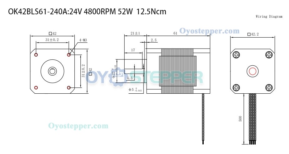 Oukeda Brushless DC Motor 24V 6.25Ncm-18.5Ncm 1500RPM/4000RPM 3 Phase Φ42mm Keyway