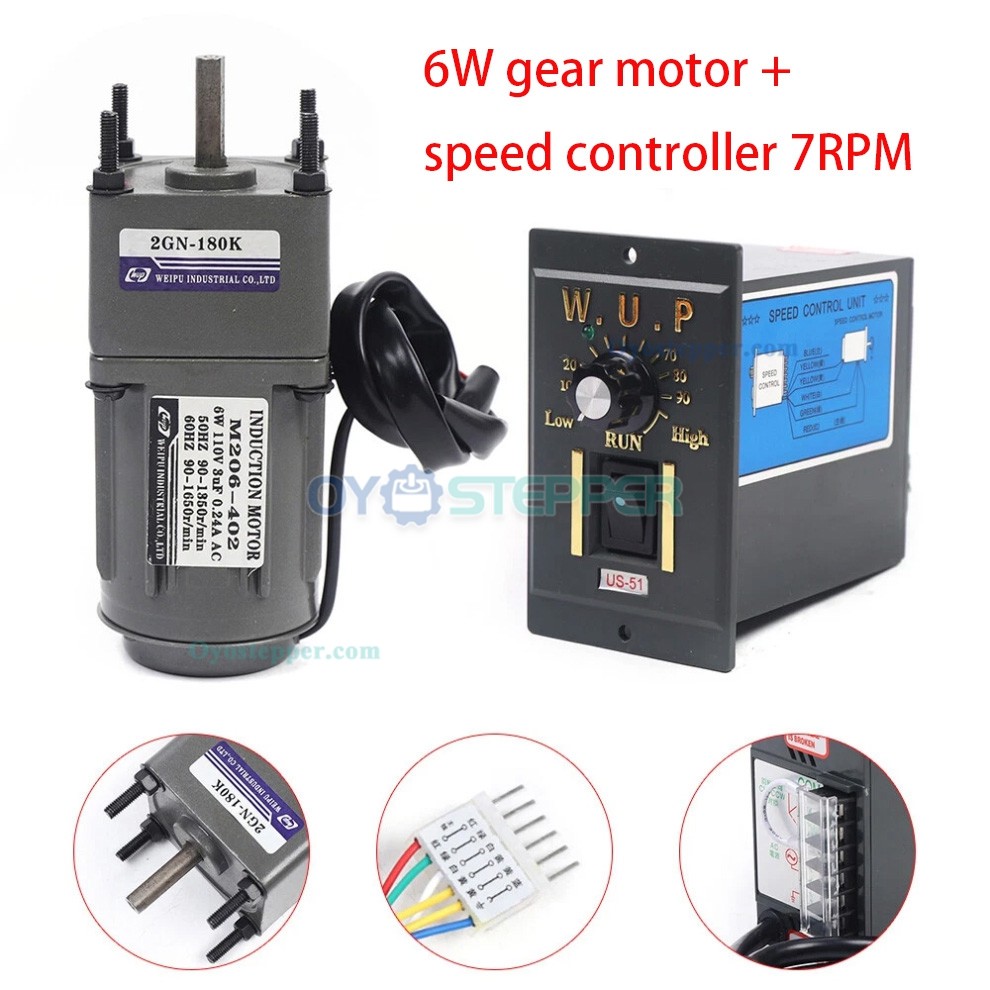 6W 7.5RPM AC Induction Motor 180:1 Single-phase with Gearbox with Speed Controller 6W 7.5RPM AC Induction Motor 180:1 Single-phase with Gearbox with Speed Controller