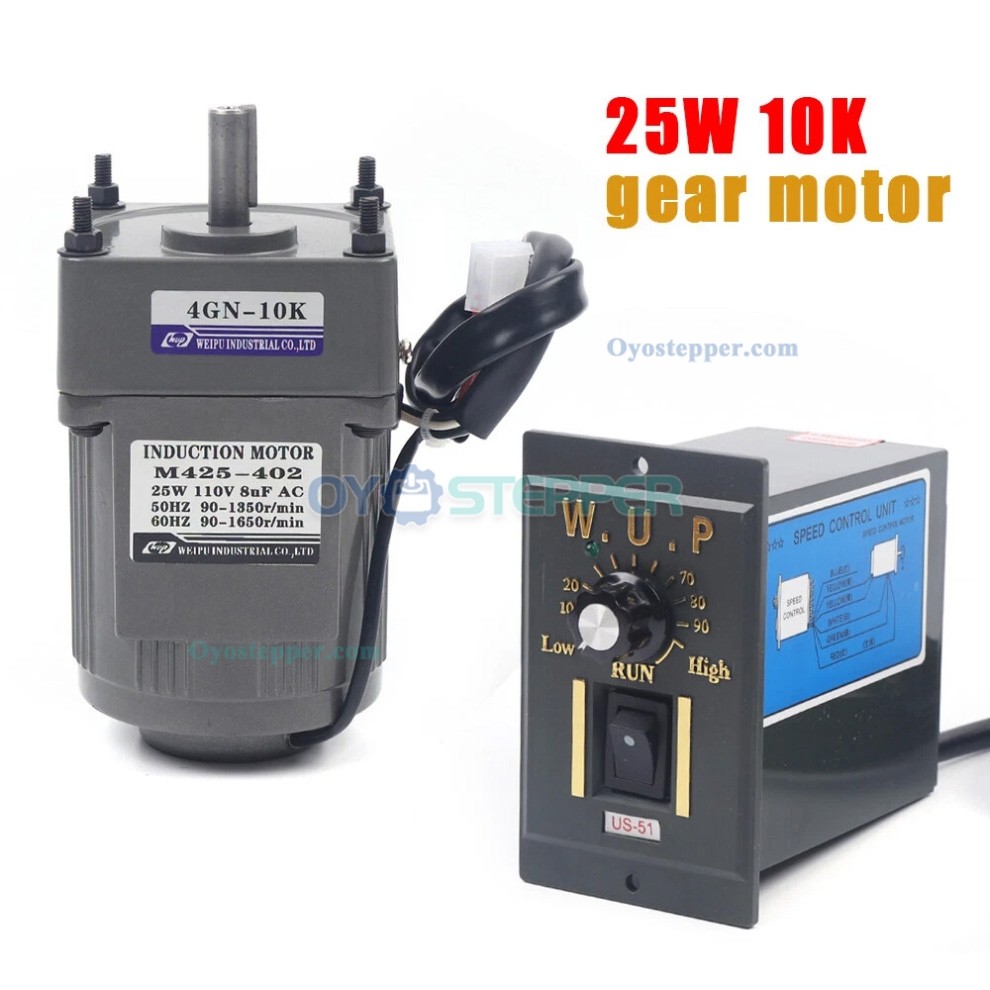 WUP 25W AC Gear Induction Motor 10:1 135RPM Reversible Motor with Variable Speed Controller WUP 25W AC Gear Induction Motor 10:1 135RPM Reversible Motor with Variable Speed Controller