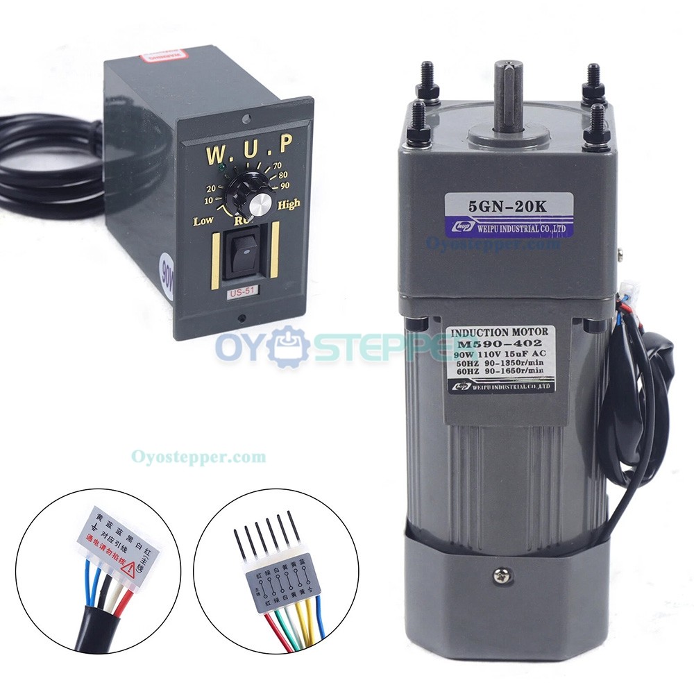 90W AC Induction Gear Motor 20:1 13Nm Single-phase with with Variable Speed Control