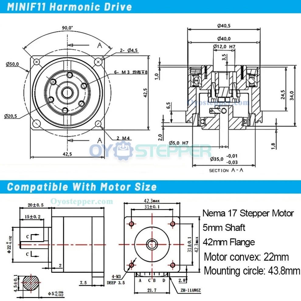 MINIS/MINIF Series Ratio 30:1/50:1/100:1 Micro Harmonic Drive Gearbox Harmonic Gear Speed Reducer MINIS/MINIF Series Ratio 30:1/50:1/100:1 Micro Harmonic Drive Gearbox Harmonic Gear Speed Reducer