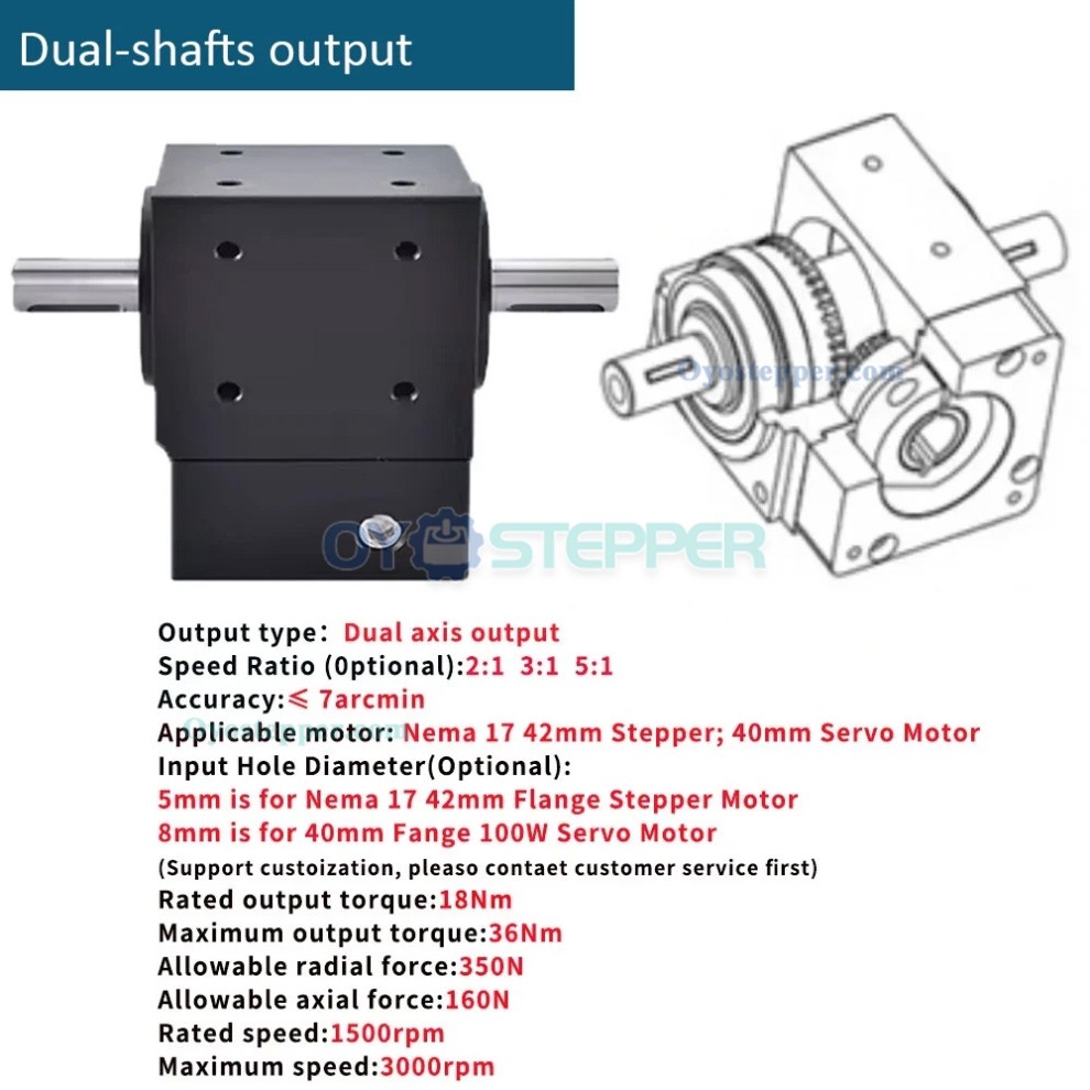 NEMA 17 Right Angle Steering Bevel Gearbox 2:1/3:1/5:1 Right Angle Commutator 90 Degree 5mm / 8mm Input NEMA 17 Right Angle Steering Bevel Gearbox 2:1/3:1/5:1 Right Angle Commutator 90 Degree 5mm / 8mm Input