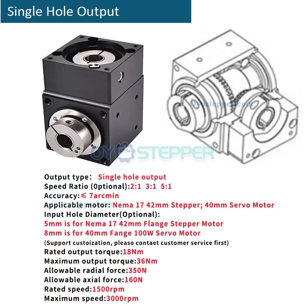 NEMA 17 Right Angle Steering Bevel Gearbox 2:1/3:1/5:1 Right Angle Commutator 90 Degree 5mm / 8mm Input NEMA 17 Right Angle Steering Bevel Gearbox 2:1/3:1/5:1 Right Angle Commutator 90 Degree 5mm / 8mm Input