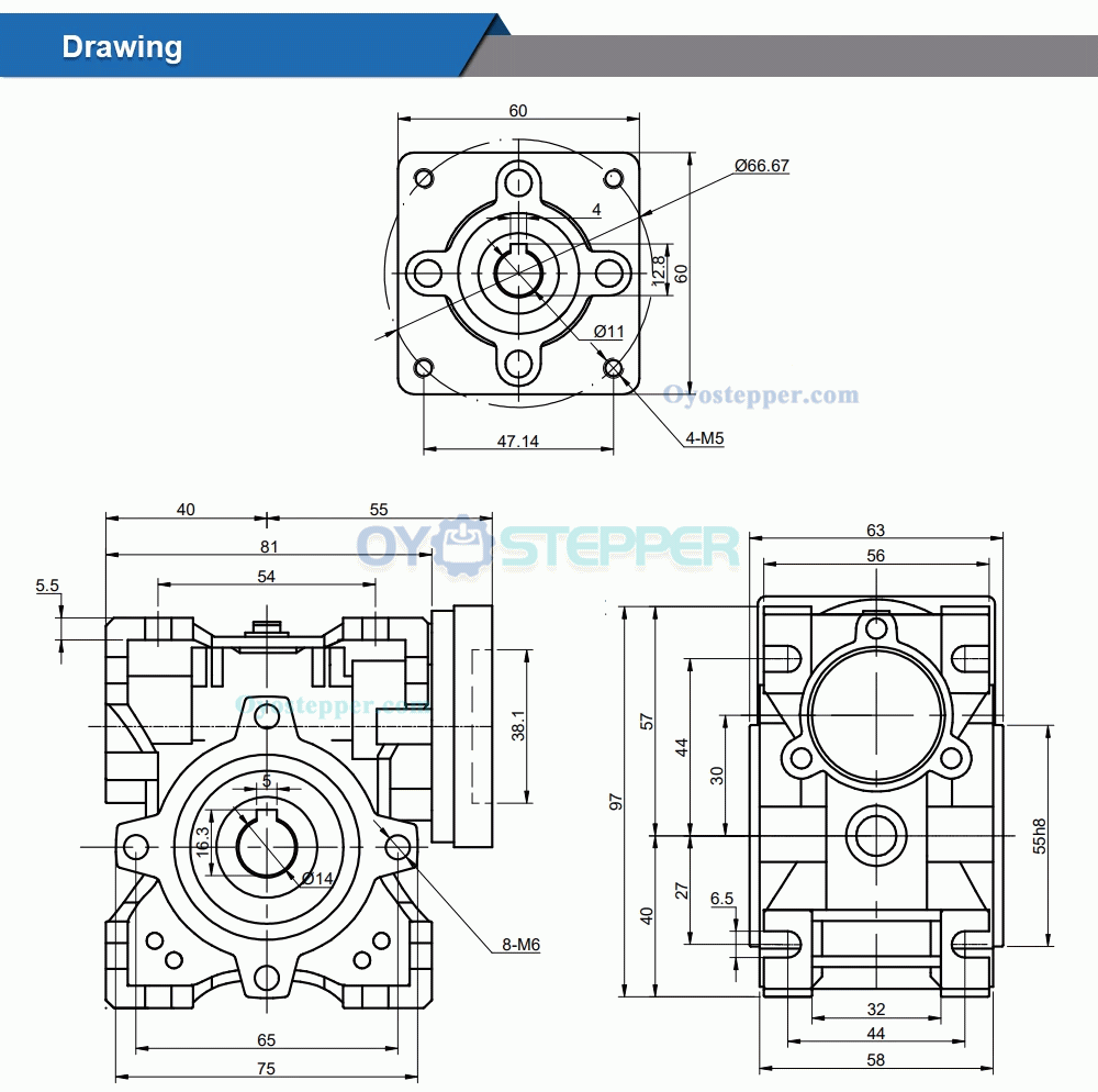 NMRV030 Worm Gearbox 5:1 10:1 20:1 30:1 50:1 Gear Speed Reducer Fit Nema 23 Stepper / Servo Motor