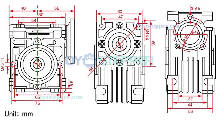 NMRV030 Worm Gearbox Speed Reducer 10:1 15:1 20:1 25:1 30:1 40:1 for Nema23 Stepper Motor / Servo Motor
