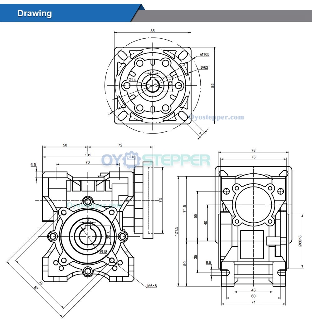 NMRV040 Worm Gearbox Speed Reducer 5:1 10:1 20:1 30:1 50:1 for Nema 34 Motor