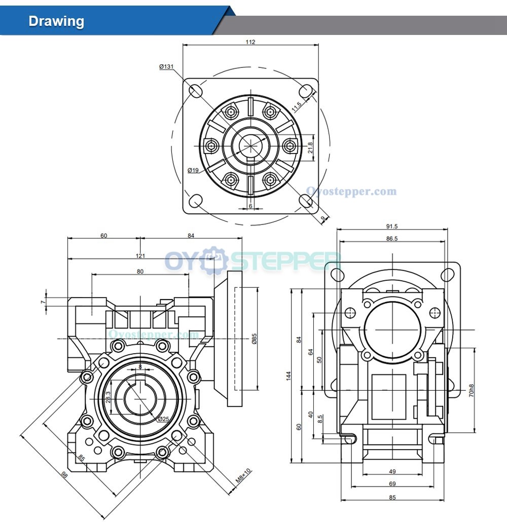 NMRV050 Worm Gear Reducer Gearbox Ratio 5:1/10:1/20:1 Fit Nema 42 Stepper Motor