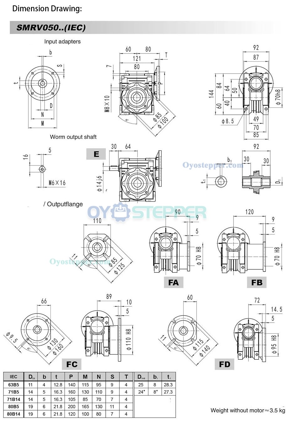 RV050 Round Worm Gearbox Speed Reducer Ratio 5:1 10:1 15:1 20:1 30:1Input 19mm 80B14/80B5