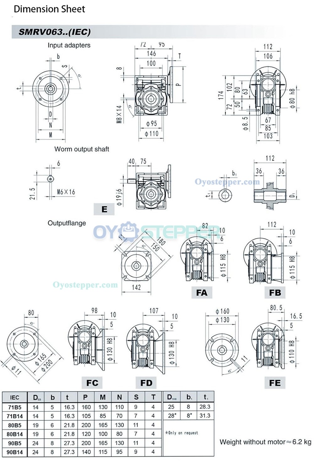 RV063 Round Worm Gearbox Speed Reducer Ratio 7.5:1 10:1 15:1 20:1 30:1 Input 19mm/24mm 80B5/90B14