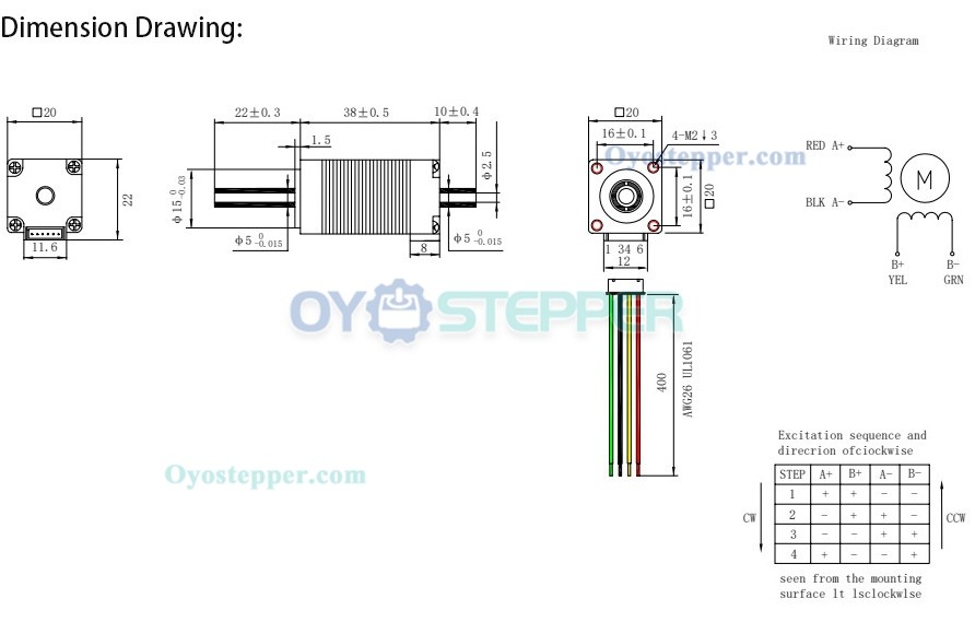 Oukeda Hollow Shaft Nema 8 Stepper Motor Bipolar 1.8 Deg 3.13Ncm 0.6A 5.4V 2 Phase Dual Shaft