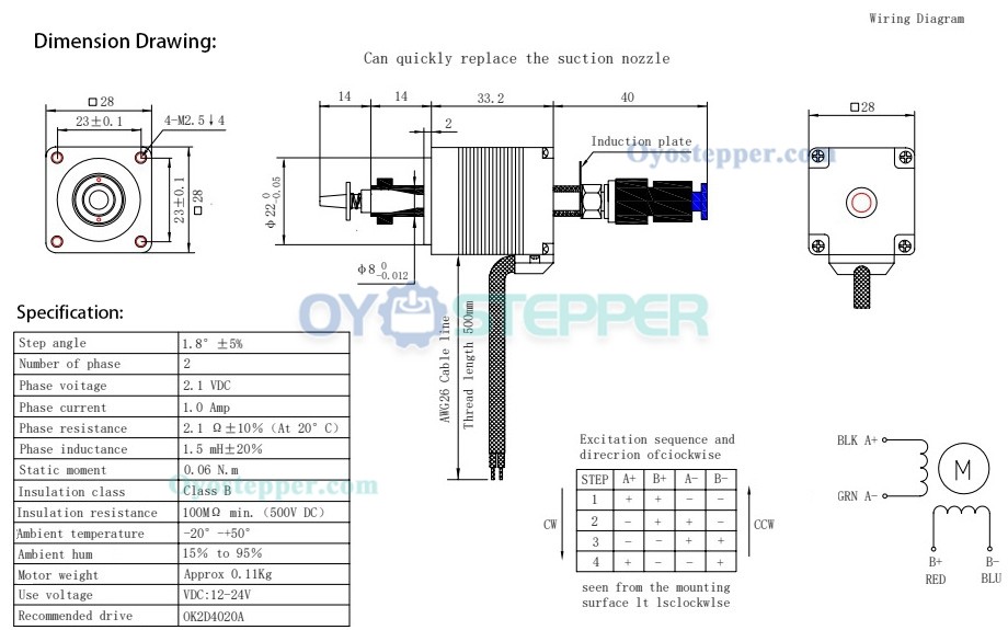 Oukeda Nema 11 Stepper Motor for SMT Placement Machine 1.8 Deg 6Ncm 2 Phase with Cushioning Nozzle