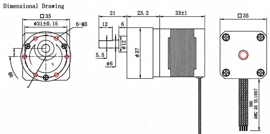 OUKEDA JGB37 Eccentric Gearbox Stepper Motor 1.8° 1.0A 0.14Nm 2 Phase 35mm Gear Reducer