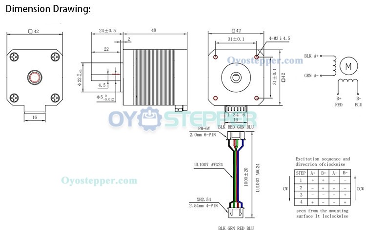 Oukeda Nema 17 High Temp Stepper Motor 1.8deg 60Ncm Insulation Class B 180C