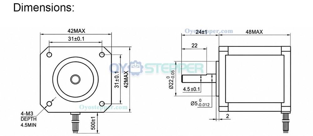 Oukeda NEMA 17 Stepper Motor 46Ncm 0.9deg 2.8V 2A D-cut 42mm 2-Phase
