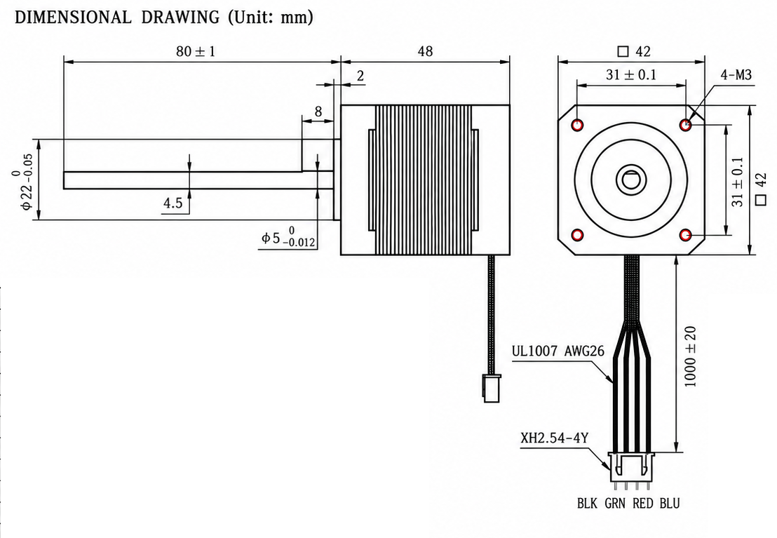 OUKEDA NEMA 17 Stepper Motor for 3D Printer 44Ncm 0.9&deg; 2.8V 2.0A 2 Phase Long Shaft 80mm