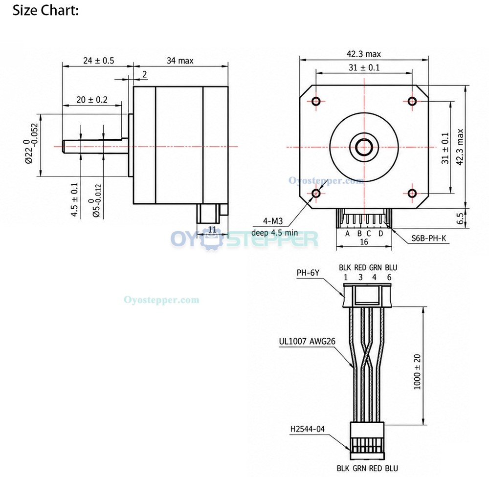 OUKEDA NEMA 17 Stepper Motor 32Ncm 1.8° 2.8 V 2-Phase D-cut 4 Wires 42mm