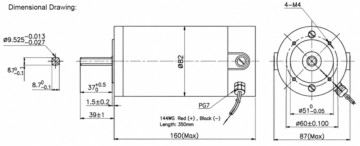 OUKEDA OK82ZYT160-480 82mm Brushed DC Motor 48V 1Nm 2.6A 85W 800RPM