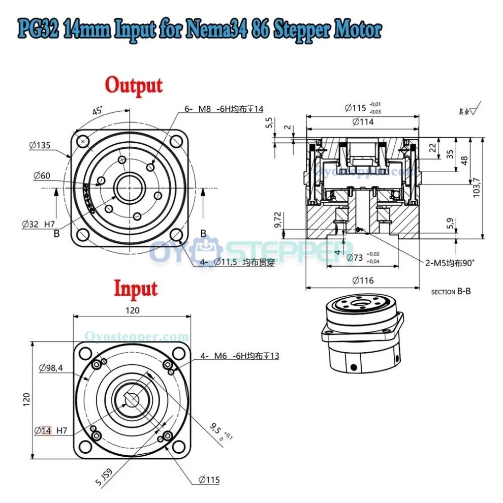 PG Series Harmonic Drive Gearbox Ratio 50/80/100:1 Harmonic Gear Reducer 20 Arc-sec