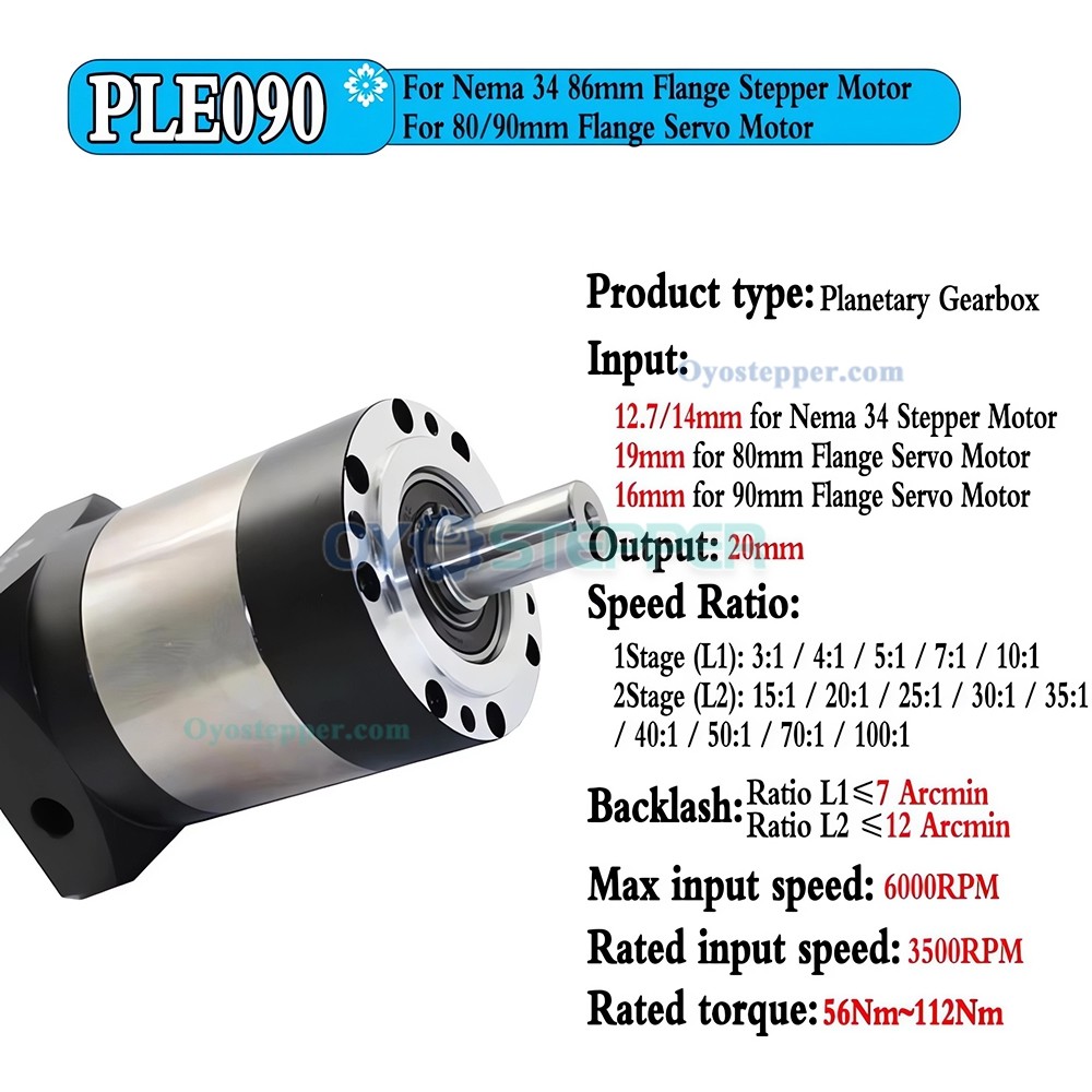 PLE090 Planetary Gearbox Speed Reducer for NEAM34 Stepper Motor, 80mm / 90mm Servo Motor PLE090 Planetary Gearbox Speed Reducer for NEAM34 Stepper Motor, 80mm / 90mm Servo Motor
