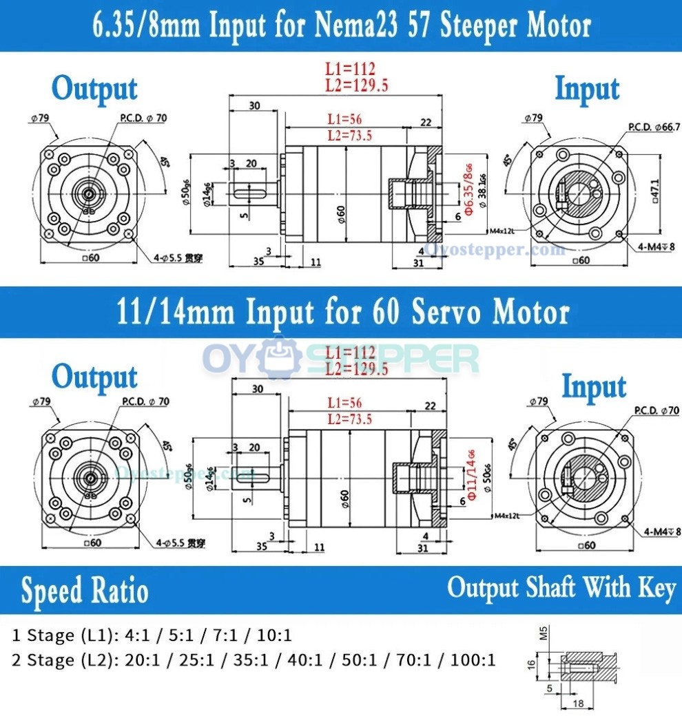 PLF060 Planetary Reducer Gearbox Fit Nema 23 Stepper Motor / 60mm Servo Motor PLF060 Planetary Reducer Gearbox Fit Nema 23 Stepper Motor / 60mm Servo Motor
