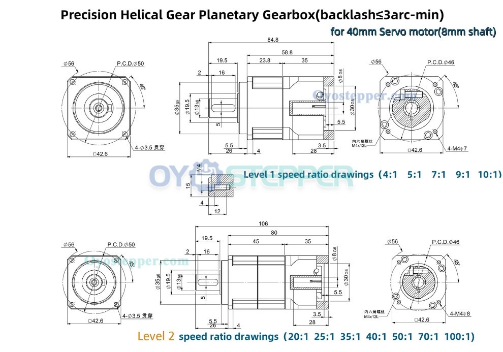 PLG042 Helical Gear Reducer Planetary Gearbox Fit NEMA 17 Stepper Motor / 40mm Servo Motor PLG042 Helical Gear Reducer Planetary Gearbox Fit NEMA 17 Stepper Motor / 40mm Servo Motor