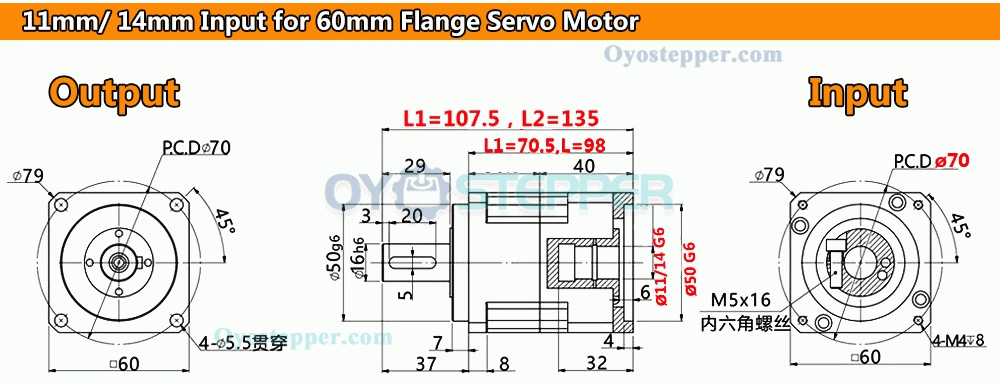 Helical Gear Speed Planetary Reducer for Nema23 Stepper Motor / 60mm Servo Motor