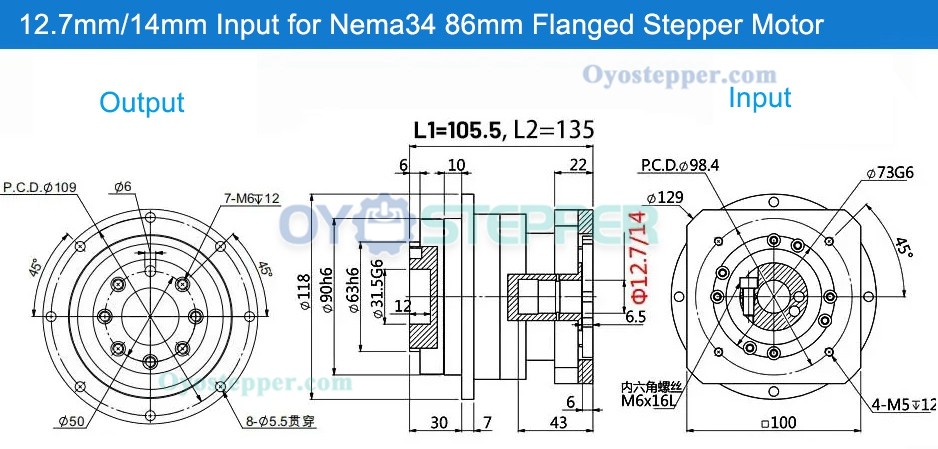 Helical Gear Planetary Gearbox Speed Reducer NEMA34 86mm Stepper Motor / 90mm Servo Motor
