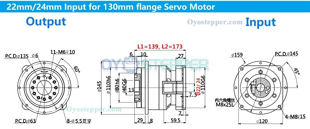 Helical Gear Planetary Gearbox Speed Reducer for Nema 42 Stepper Motor & 110mm/130mm Servo Motor