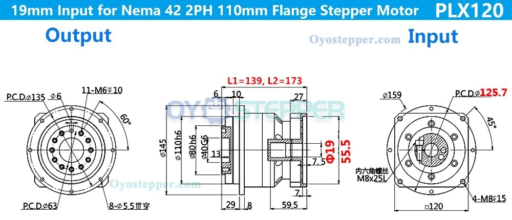 Helical Gear Planetary Gearbox Speed Reducer for Nema 42 Stepper Motor & 110mm/130mm Servo Motor