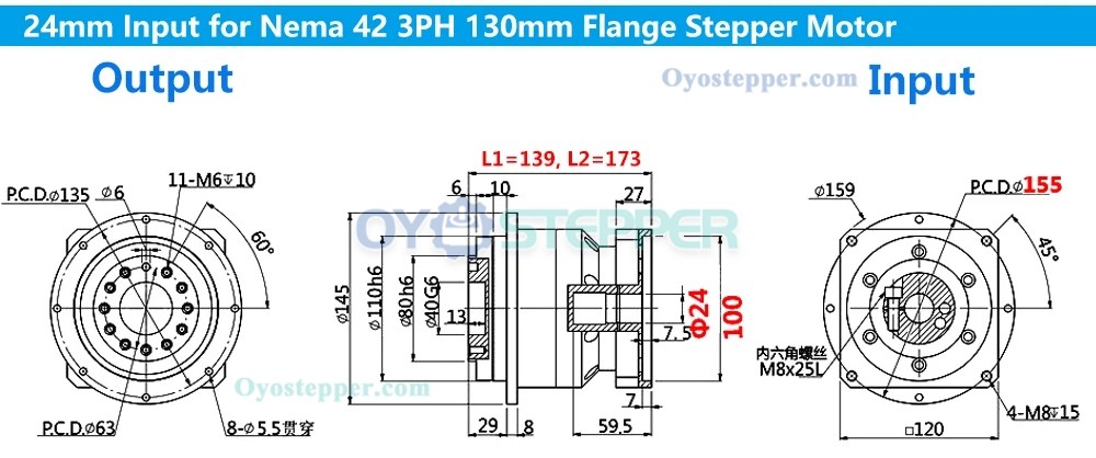 Helical Gear Planetary Gearbox Speed Reducer for Nema 42 Stepper Motor & 110mm/130mm Servo Motor