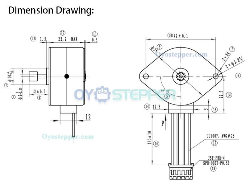 Oukeda PM Stepper Motor for Printer 7.5 Deg 2.45Ncm 12V 2 Phase Φ35 mm