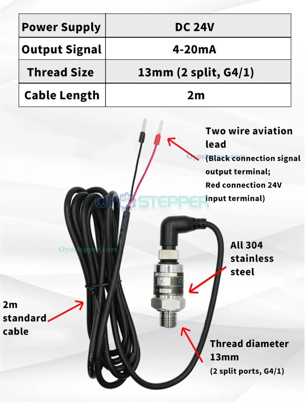 PT506 G1/4 IP68 24V Pressure Transducer Cable Pressure Transmitter Connector for Water Gas Hydraulic PT506 G1/4 IP68 24V Pressure Transducer Cable Pressure Transmitter Connector for Water Gas Hydraulic