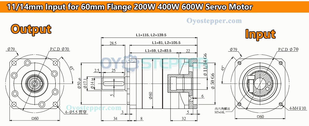 Helical Gear Reducer Planetary Gearbox for Nema 23 Stepper Motor / 60mm Servo Motor
