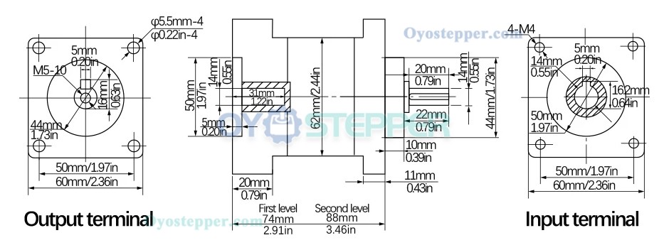 Planetary Reducer PX60 Ratio 4/6/10/16/24/36/64/96/144/216 Max 40N.m Suit For Nema24 60 Stepper Motor