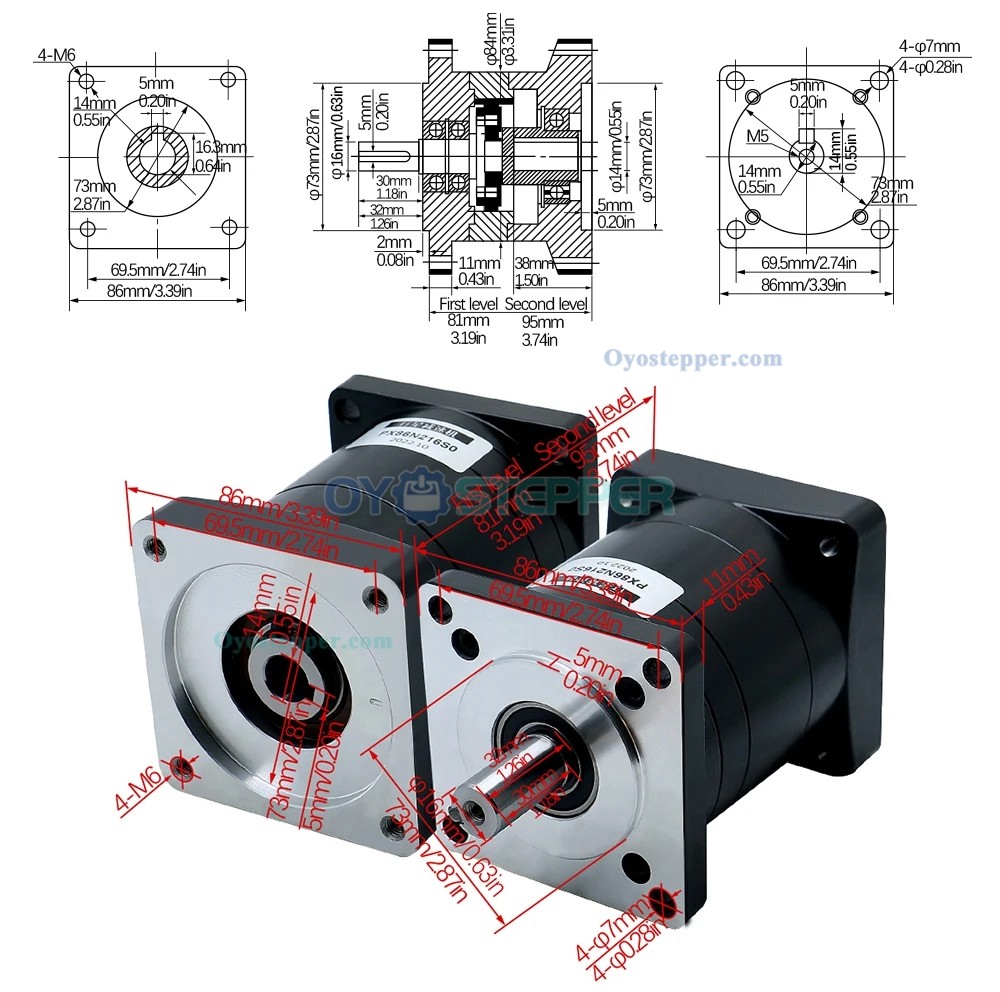 PX86 Planetary Gear Speed Reducer for Nema 34 Stepper Motor / Servo Motor