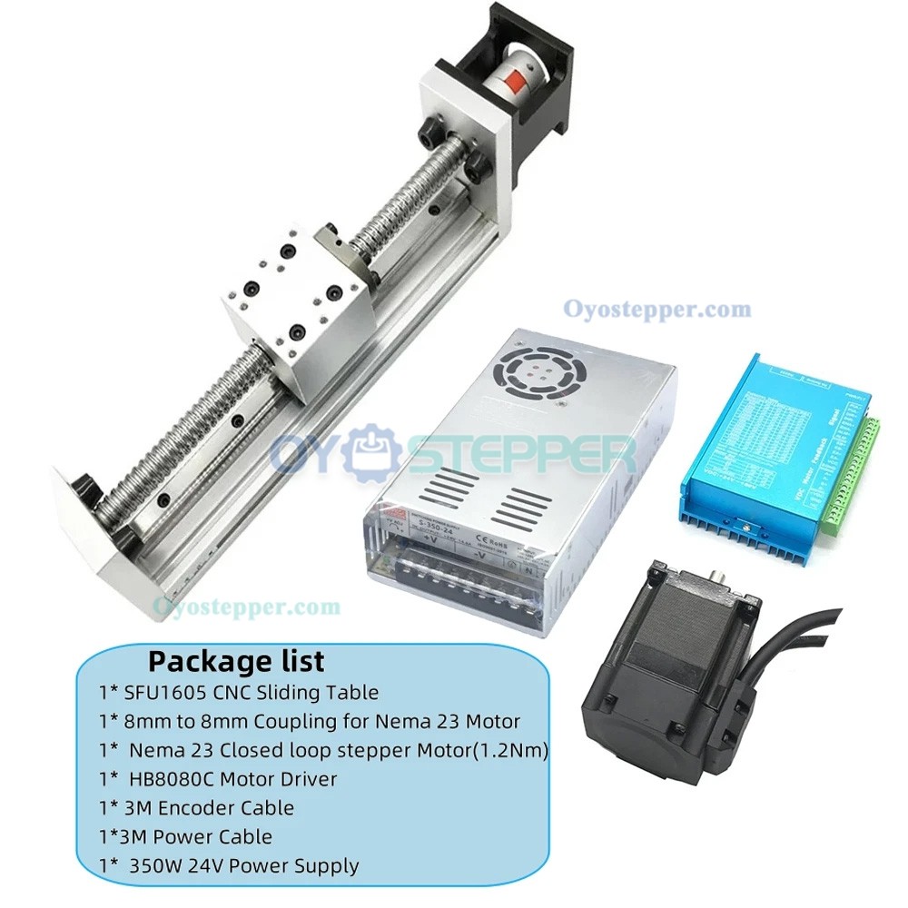 Ballscrew Motorized Linear Rail Stage Kit CNC Slide Table with Closed Loop Nema 23 Stepper Motor & Driver Kit Ballscrew Motorized Linear Rail Stage Kit CNC Slide Table with Closed Loop Nema 23 Stepper Motor & Driver Kit