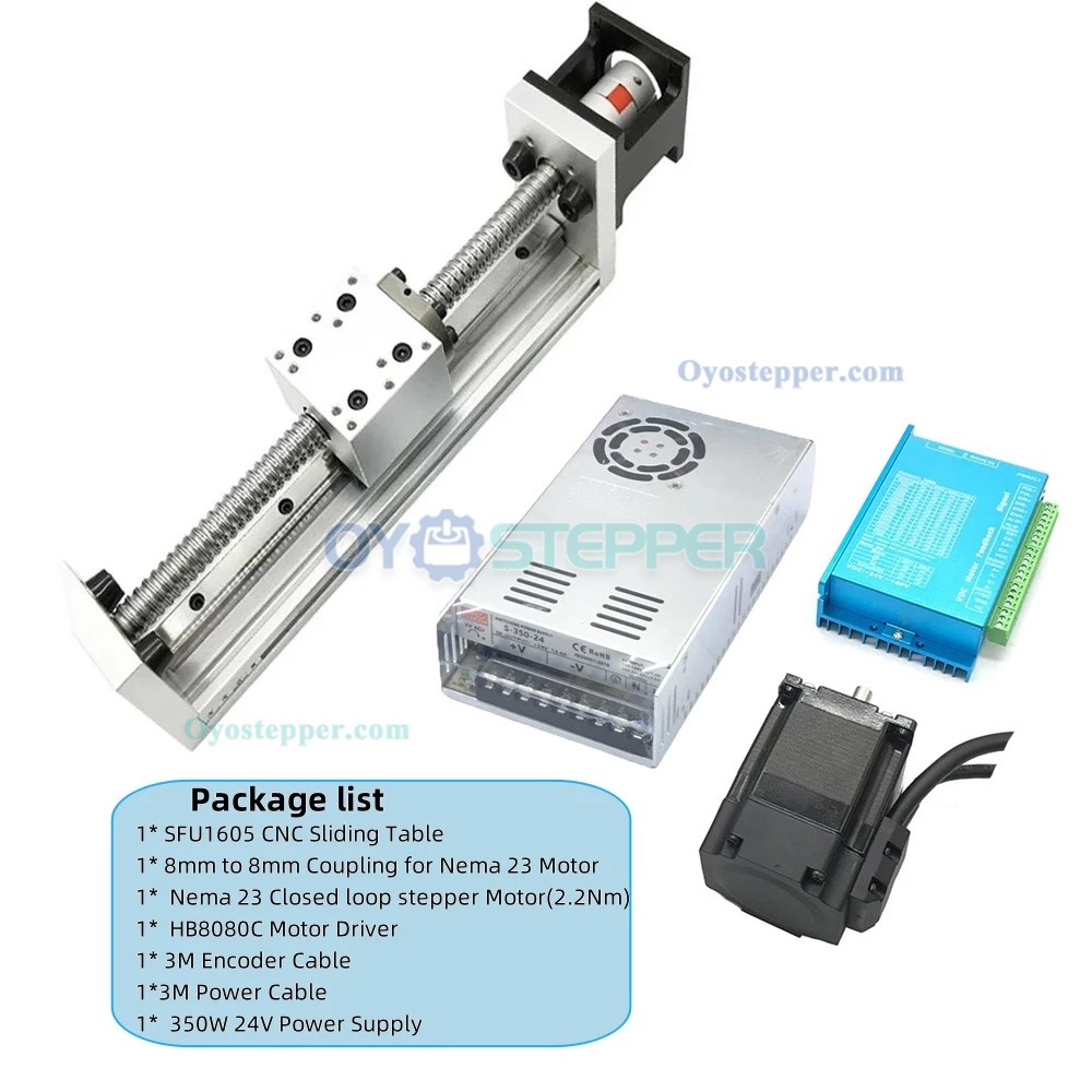 Ballscrew Motorized Linear Rail Stage Kit CNC Slide Table with Closed Loop Nema 23 Stepper Motor & Driver Kit Ballscrew Motorized Linear Rail Stage Kit CNC Slide Table with Closed Loop Nema 23 Stepper Motor & Driver Kit