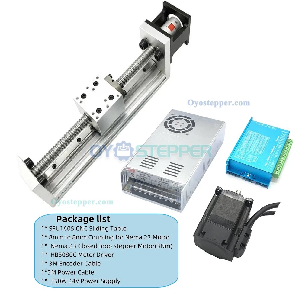 Ballscrew Motorized Linear Rail Stage Kit CNC Slide Table with Closed Loop Nema 23 Stepper Motor & Driver Kit Ballscrew Motorized Linear Rail Stage Kit CNC Slide Table with Closed Loop Nema 23 Stepper Motor & Driver Kit
