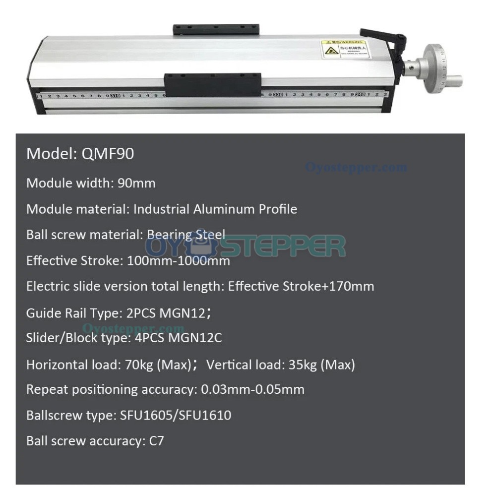 QMF90 Fully Sealed Manual Ballscrew Slide Translation Stage 22-154lb CNC Linear Guide Module QMF90 Fully Sealed Manual Ballscrew Slide Translation Stage 22-154lb CNC Linear Guide Module