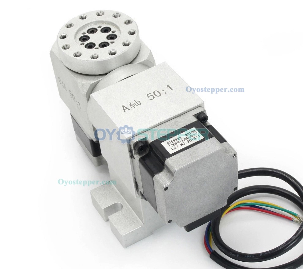 5th A C Rotary Axis Harmonic Drive Reducer 50:1 CNC Dividing Head with Nema 23 Stepper Motor 5th A C Rotary Axis Harmonic Drive Reducer 50:1 CNC Dividing Head with Nema 23 Stepper Motor