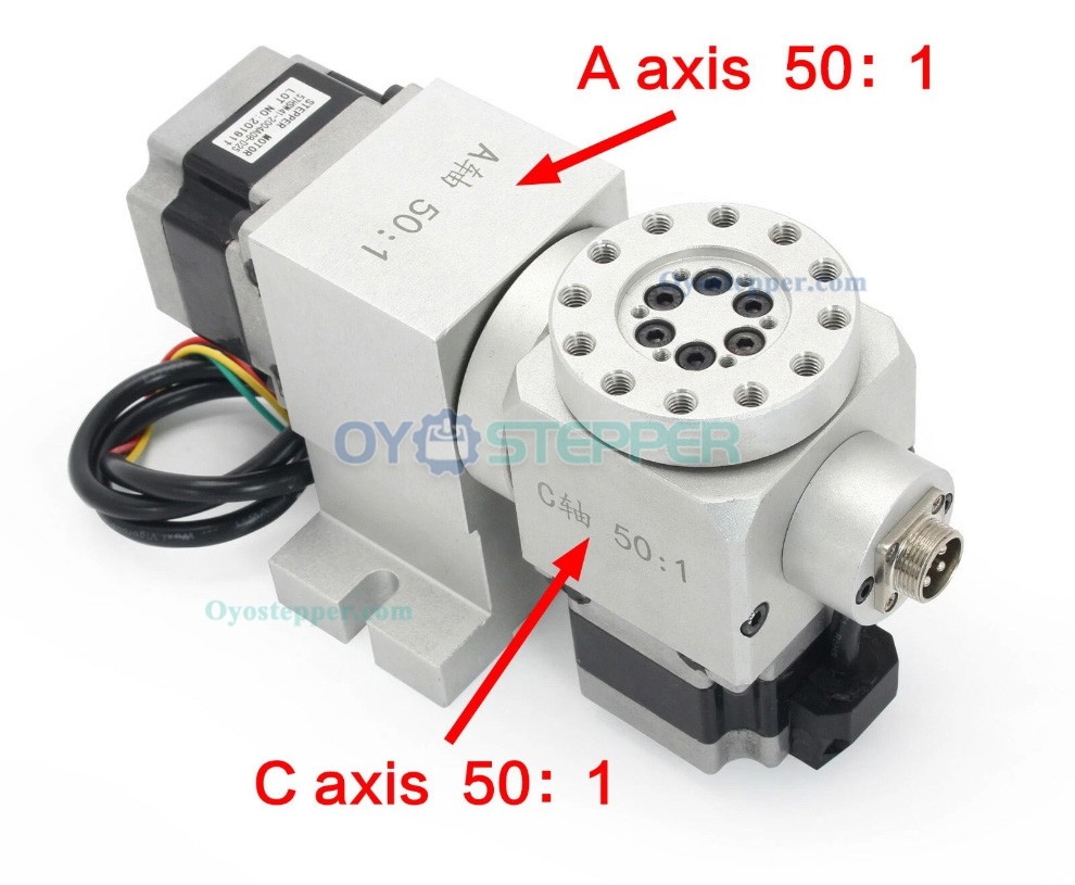 5th A C Rotary Axis Harmonic Drive Reducer 50:1 CNC Dividing Head with Nema 23 Stepper Motor 5th A C Rotary Axis Harmonic Drive Reducer 50:1 CNC Dividing Head with Nema 23 Stepper Motor