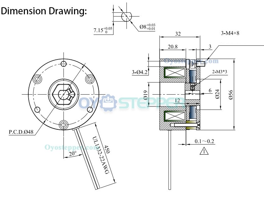 Oukeda Round Non-excited DC Motor Brake 2NM 24V for 57mm/60mm BLDC Motor / Nema 23 Stepper Motor