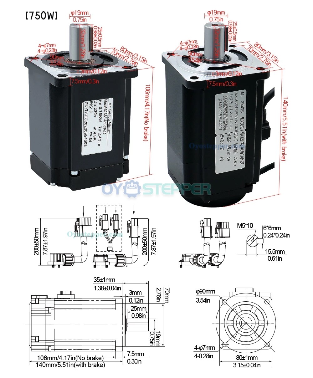400W / 600W / 750W / 1000W AC Servo Motor & Driver Kit 110V / 220V 1.27Nm-3.8Nm For CNC Engraver