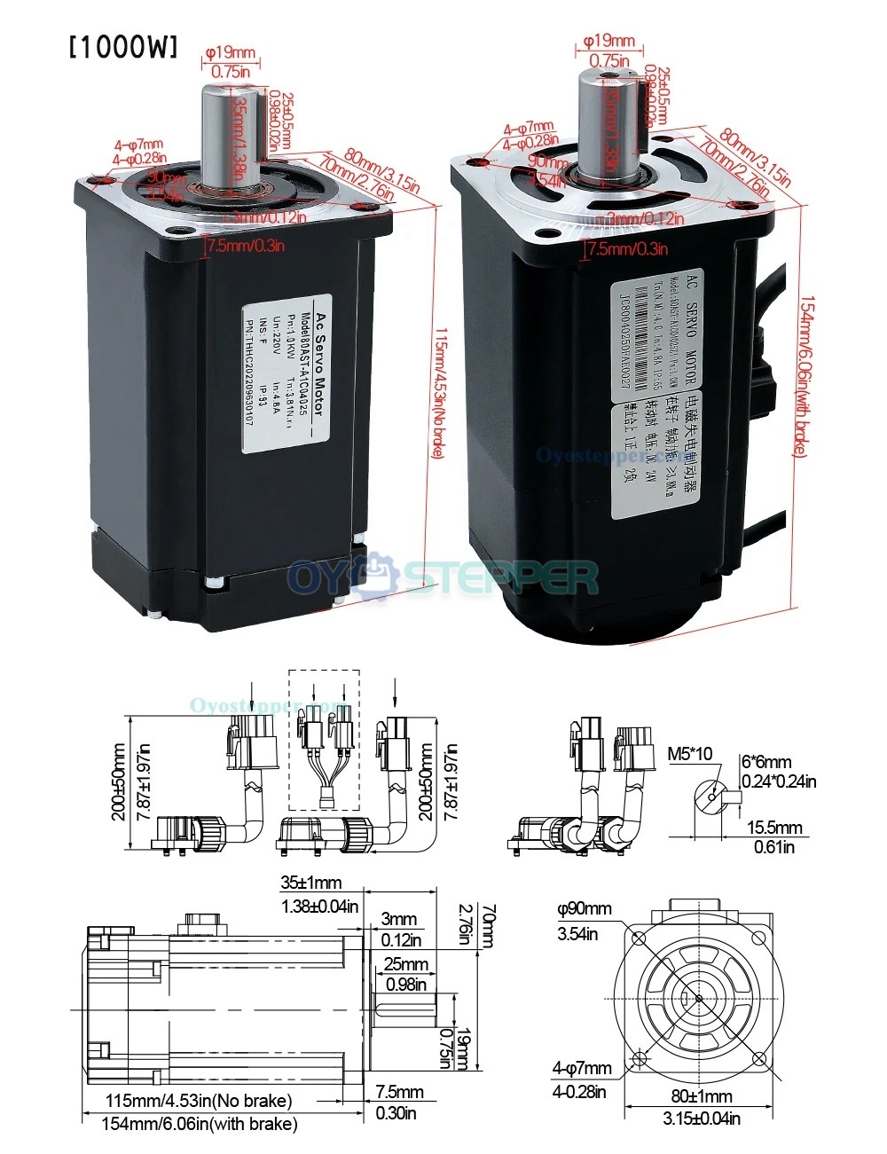 400W / 600W / 750W / 1000W AC Servo Motor & Driver Kit 110V / 220V 1.27Nm-3.8Nm For CNC Engraver
