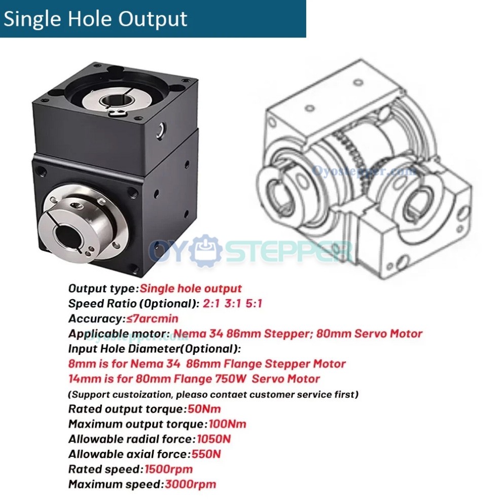 Right Angle Bevel Gearbox Gear Speed Reducer Commutator for NEMA 34 Stepper/ 80mmServo Motor Right Angle Bevel Gearbox Gear Speed Reducer Commutator for NEMA 34 Stepper/ 80mmServo Motor