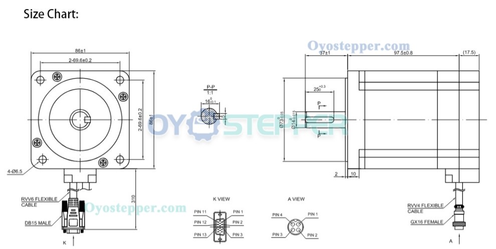 Nema 34 Closed Loop Stepper Motor 5.8Nm 1.8 Deg &Phi;14 mm Keyway Shaft with Encoder 1000PPR 86 x 86 mm