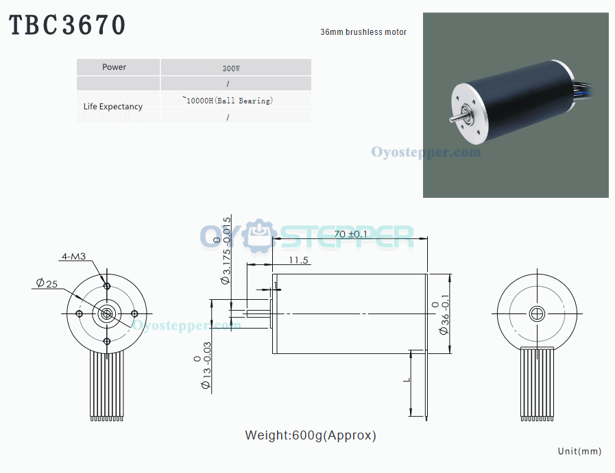 24V 36V High Torque Brushless DC Gear Motor DC Brushless Coreless Motor 1.2-2.4Kg.cm 36*70mm